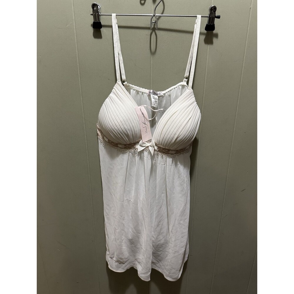 LINEA DONATELLA Lingerie L White Sheer Babydoll Nightie w Thong Bridal 2 pc NWTs